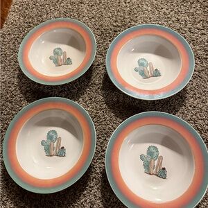 Cactus Pattern Ceramic Bowls - Set of 4